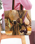 Personalized 2 pet tote bag with custom dog portraits in a Star Wars Jedi style.