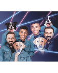 '1980s Lazer Portrait 2 Pet & Humans(Males)' Personalized Standing Canvas