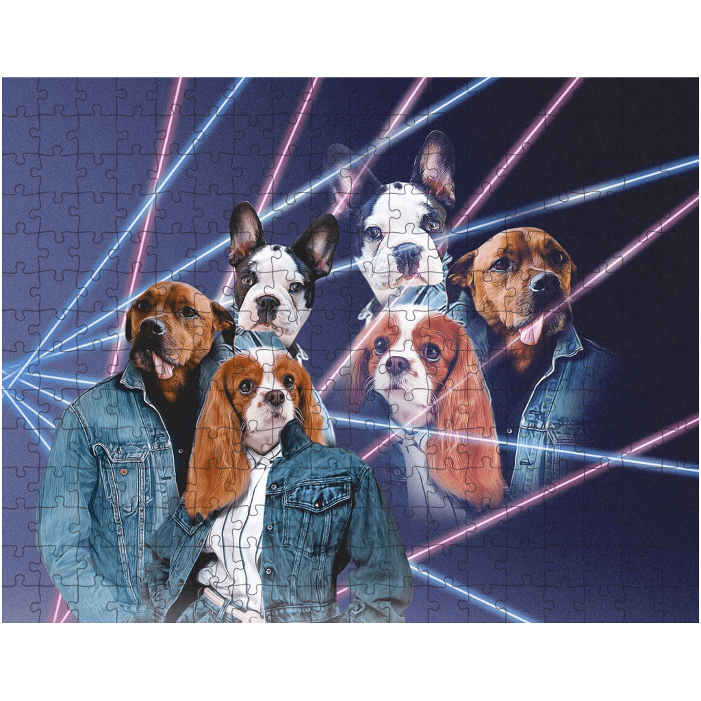 Rompecabezas personalizado de 3 mascotas &#39;Retrato Lazer de los años 80 (2 hembras, 1 macho)&#39;