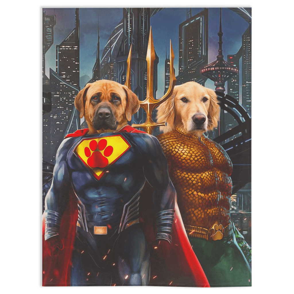 &#39;Superdog &amp; Aquadog&#39; Personalized 2 Pet Blanket
