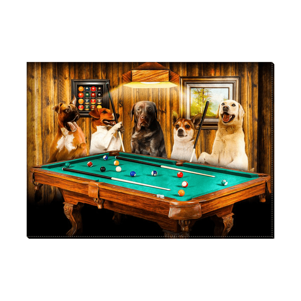 Lienzo personalizado con 5 mascotas de pie &#39;The Pool Players&#39;