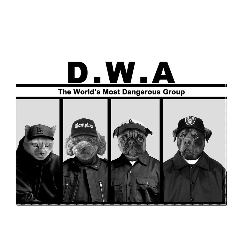 &#39;D.W.A. (Doggo&#39;s With Attitude)&#39; Personalized 4 Pet Standing Canvas