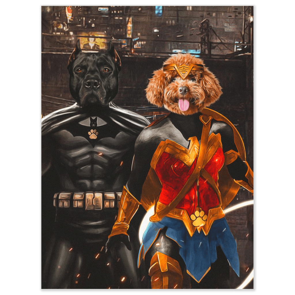 &#39;Batdog &amp; Wonder Doggette&#39; Personalized 2 Pet Poster