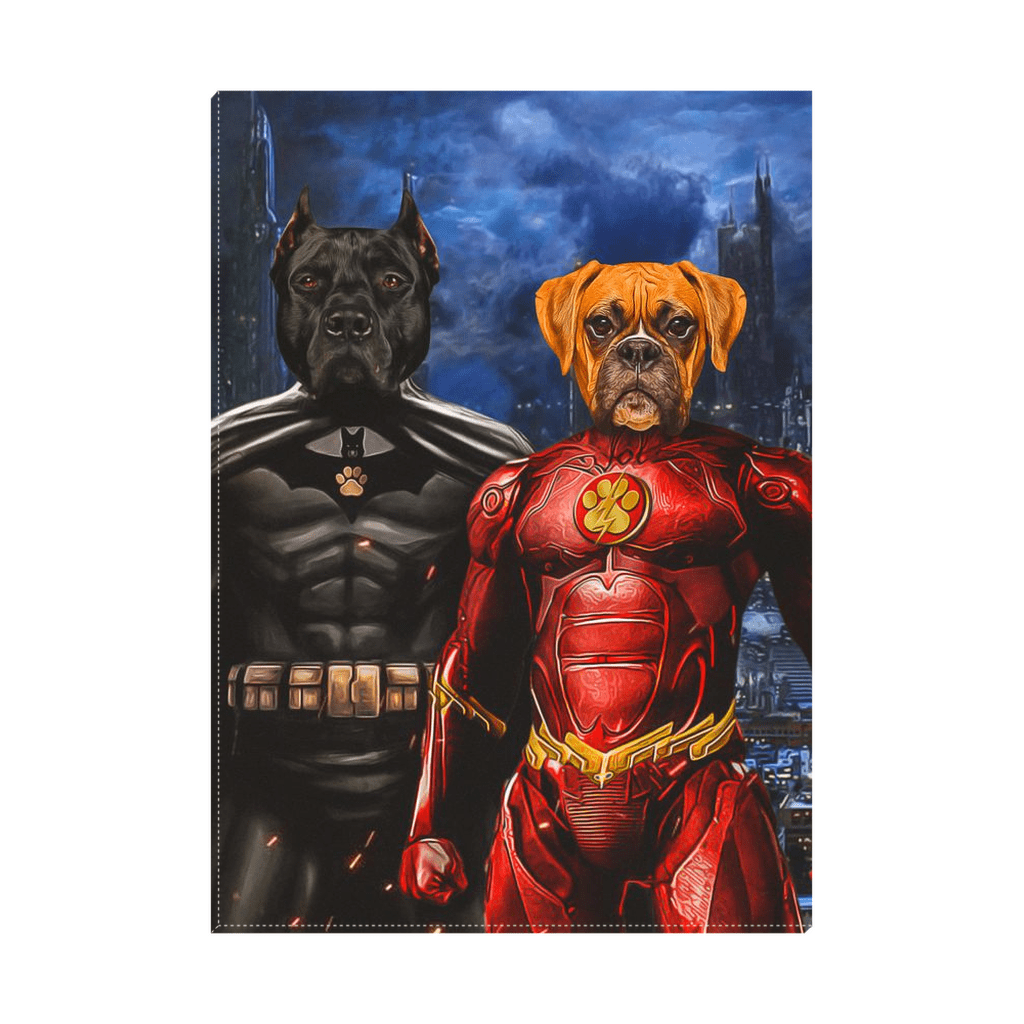 &#39;Batdog &amp; Flash Doggo&#39; Personalized 2 Pet Standing Canvas