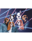 'Retrato Lazer de los años 80 (2 hembras/1 macho)' Lienzo personalizado con 3 mascotas de pie