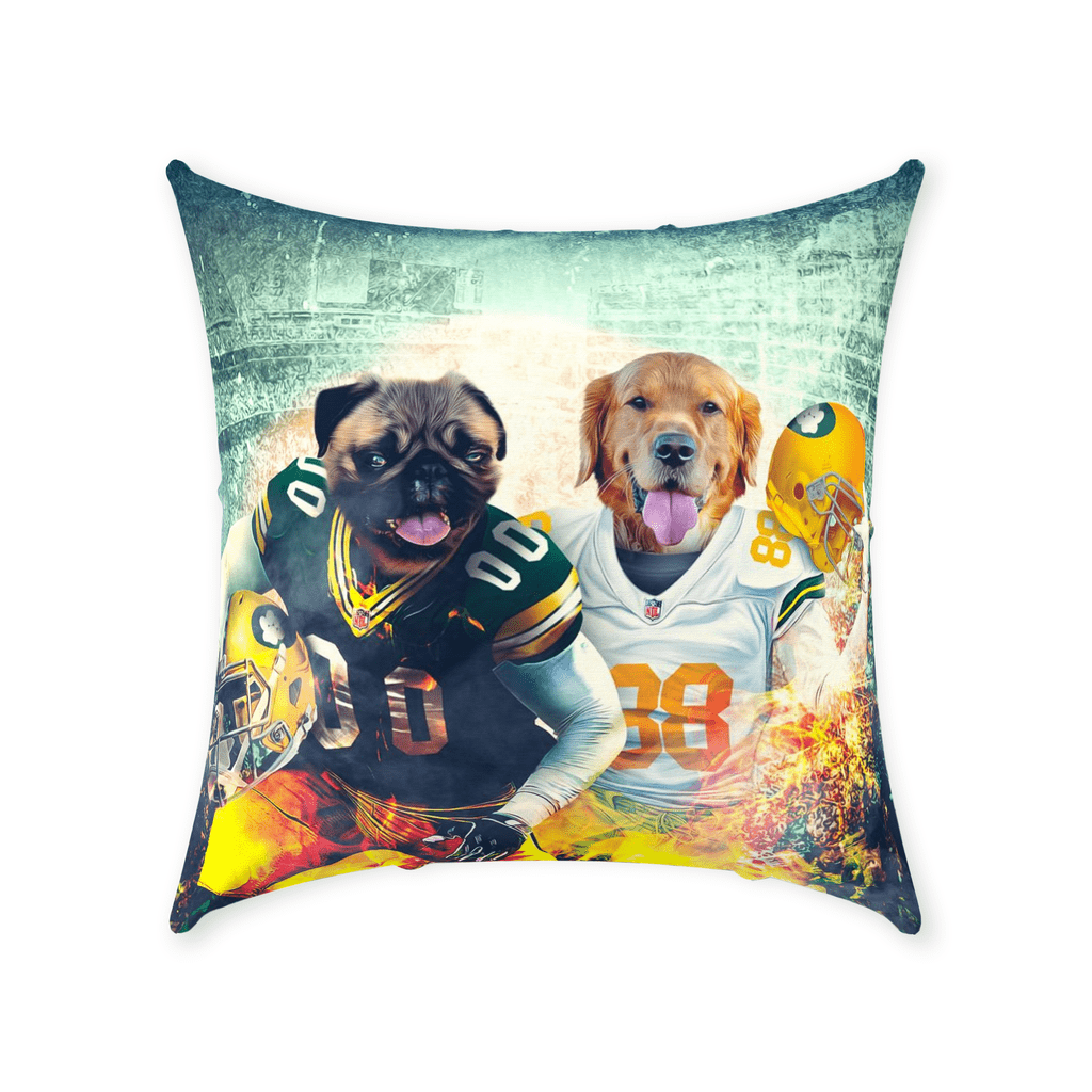 &#39;Green Bay Doggos&#39; Personalized 2 Pet Throw Pillow