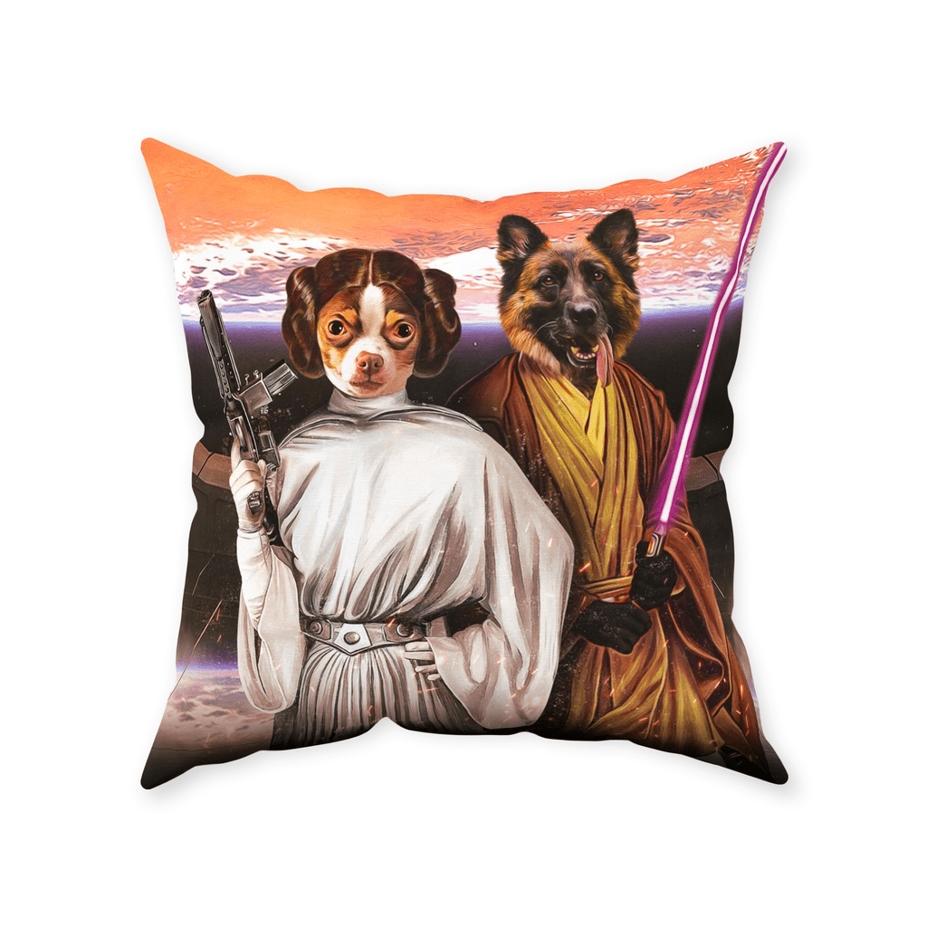 &#39;Princess Leidown &amp; Jedi-Doggo&#39; Personalized 2 Pet Throw Pillow