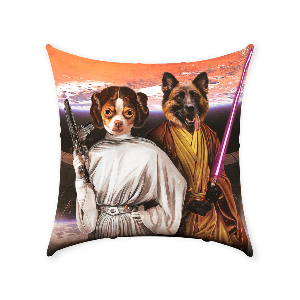 &#39;Princess Leidown &amp; Jedi-Doggo&#39; Personalized 2 Pet Throw Pillow