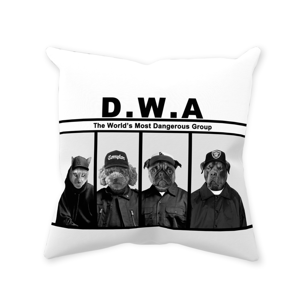 &#39;D.W.A. (Doggo&#39;s With Attitude)&#39; Personalized 4 Pet Throw Pillow