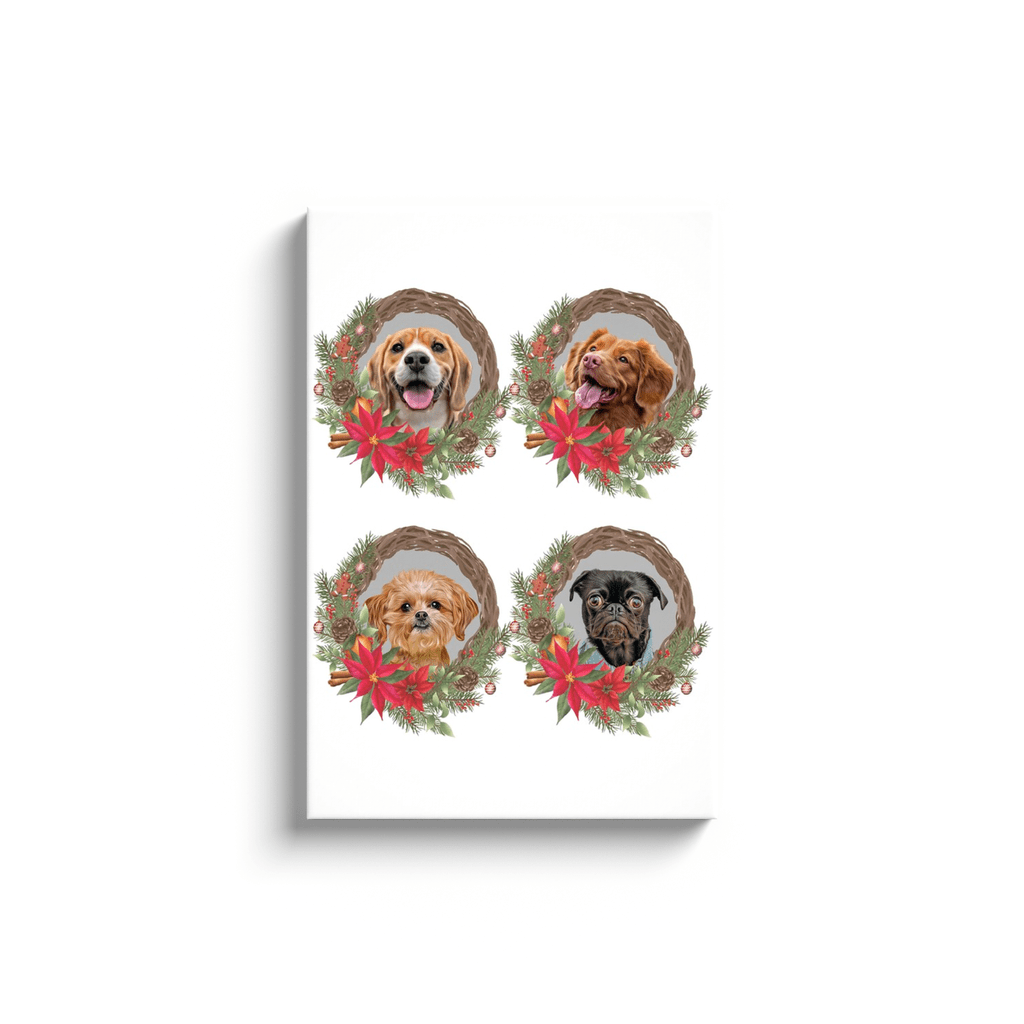 4 Pet Personalized Christmas Wreath Canvas