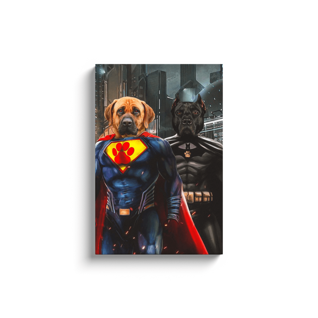 Lienzo personalizado para 2 mascotas &#39;Superperro y Batdog&#39;