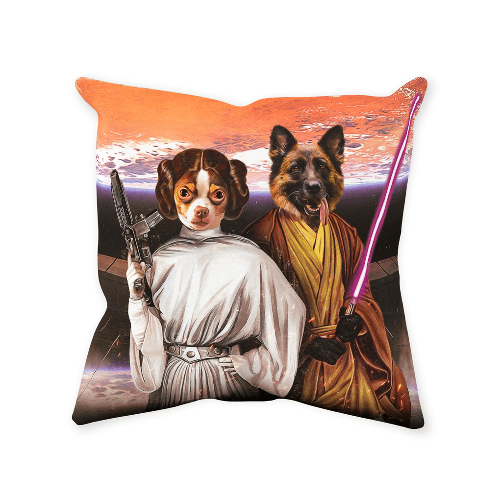 Cojín personalizado para 2 mascotas &#39;Princesa Leidown y Jedi-Doggo&#39;