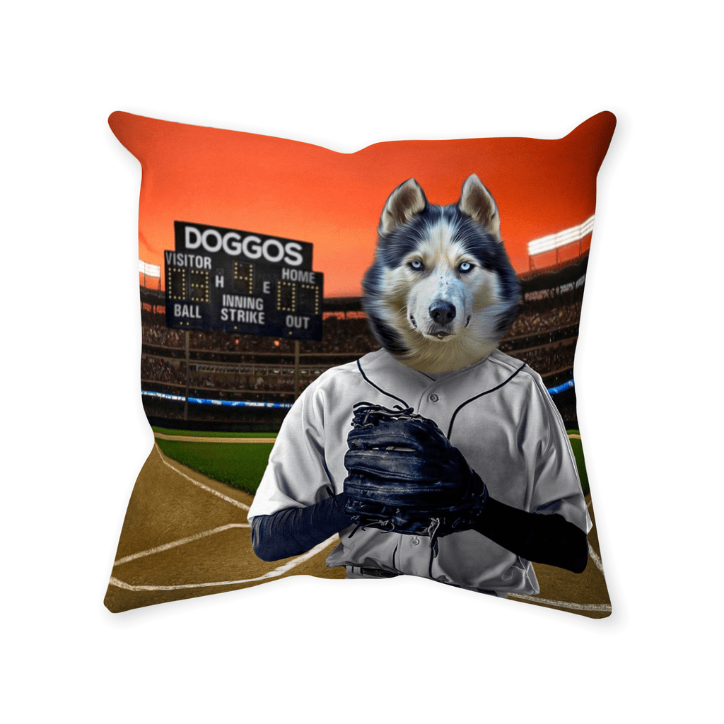 &#39;The Baseball Player&#39; Personalized Pet Throw Pillow