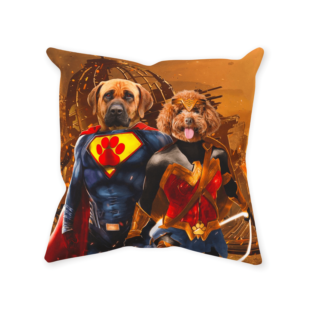 &#39;Superdog &amp; Wonder Doggette&#39; Personalized 2 Pet Throw Pillow