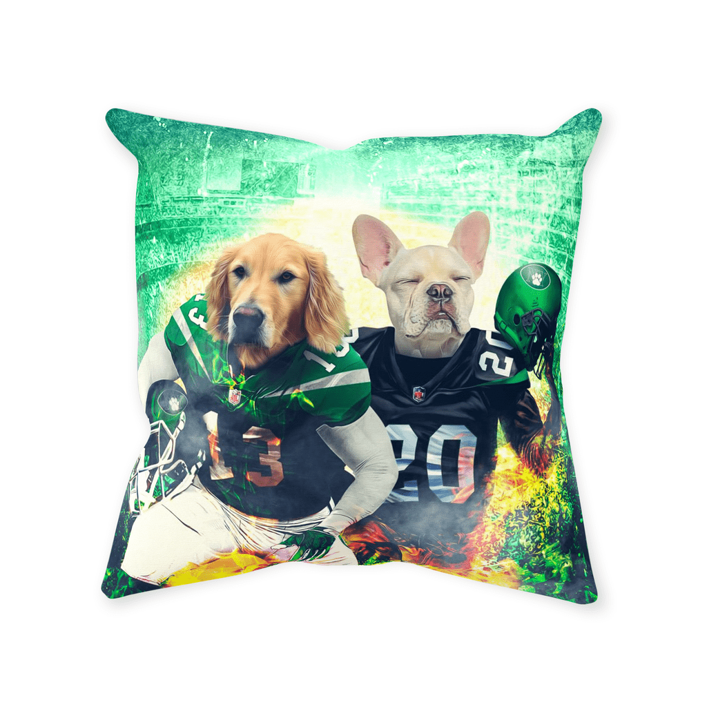 &#39;New York Jet-Doggos&#39; Personalized 2 Pet Throw Pillow