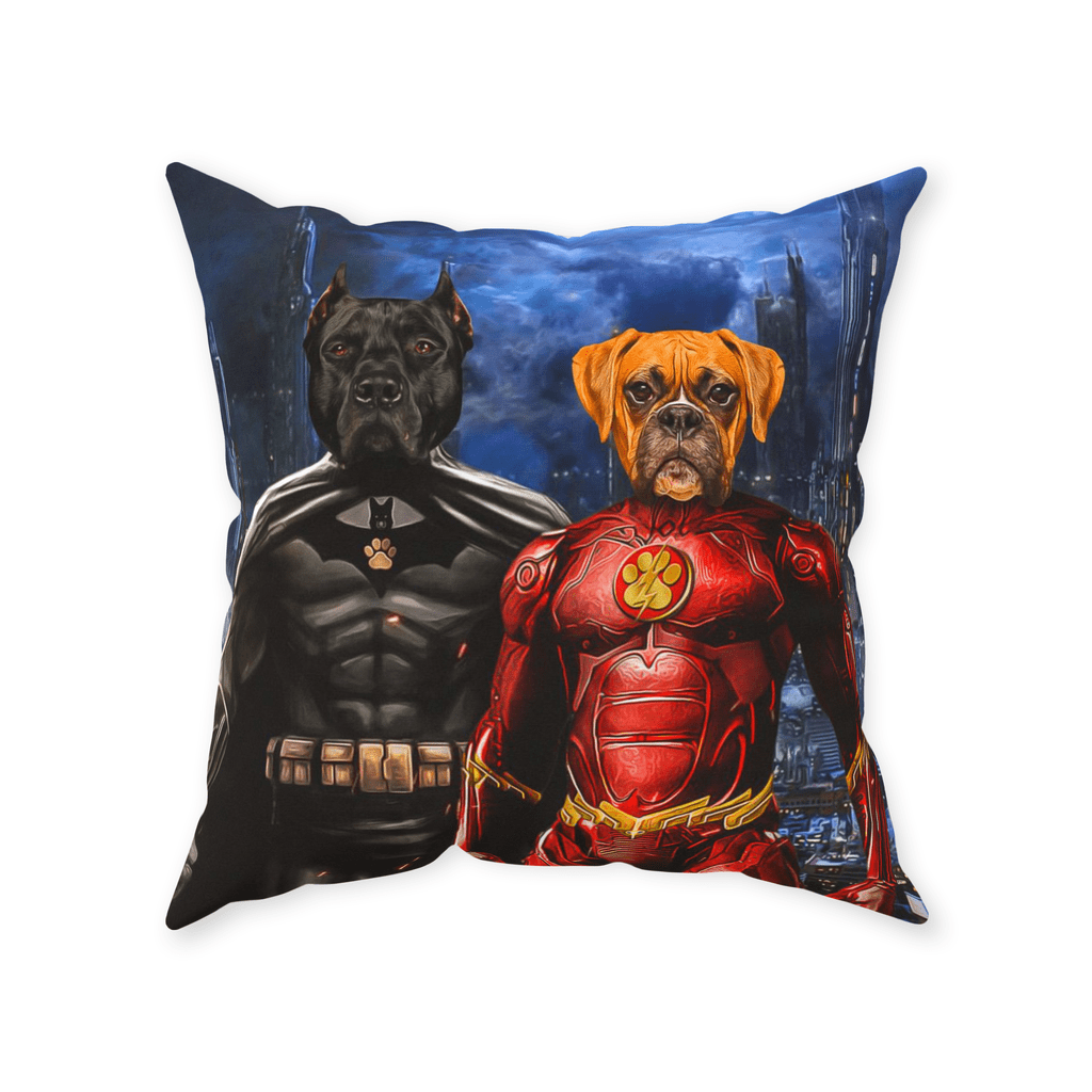 'Batdog & Flash Doggo' Personalized 2 Pet Throw Pillow