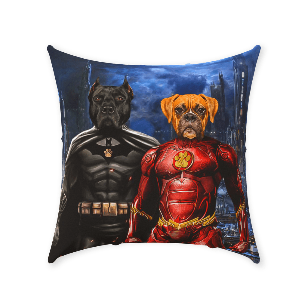 'Batdog & Flash Doggo' Personalized 2 Pet Throw Pillow