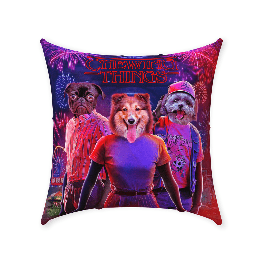 &#39;Chewing Things&#39; Personalized 3 Pet Throw Pillow