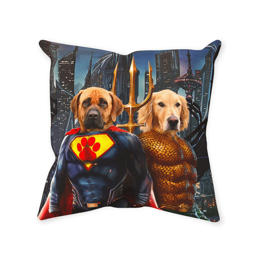 &#39;Superdog &amp; Aquadog&#39; Personalized 2 Pet Throw Pillow