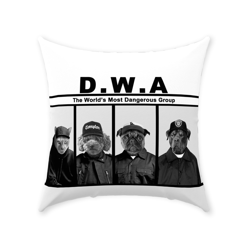 &#39;D.W.A. (Doggo&#39;s With Attitude)&#39; Personalized 4 Pet Throw Pillow
