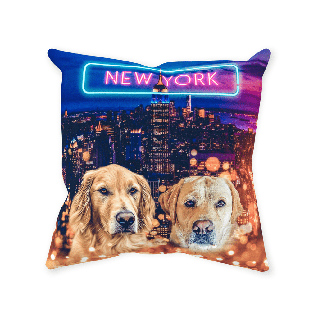 &#39;Doggos of New York&#39; Personalized 2 Pet Throw Pillow