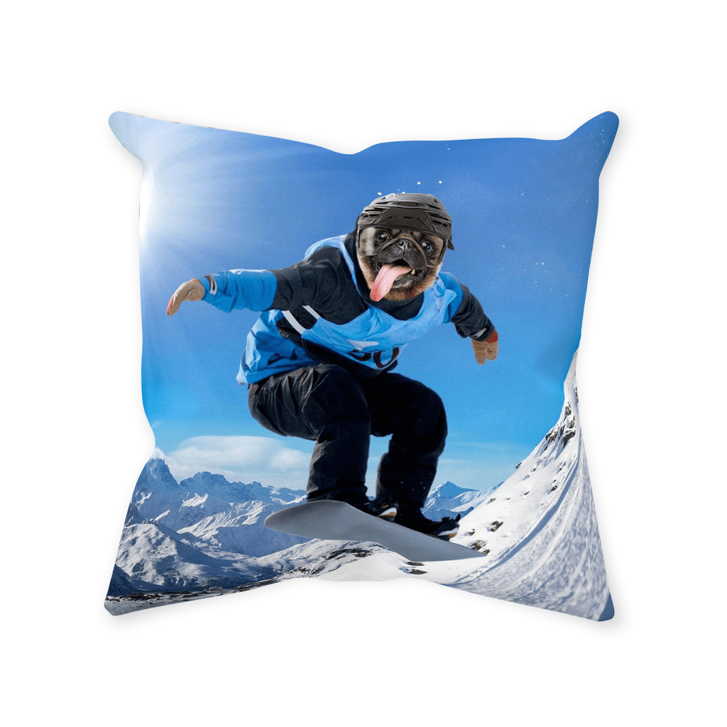&#39;The Snowboarder&#39; Personalized Pet Throw Pillow