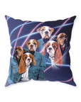 '1980's Lazer Portrait (2 Males/1 Female)' Personalized 3 Pet Throw Pillow