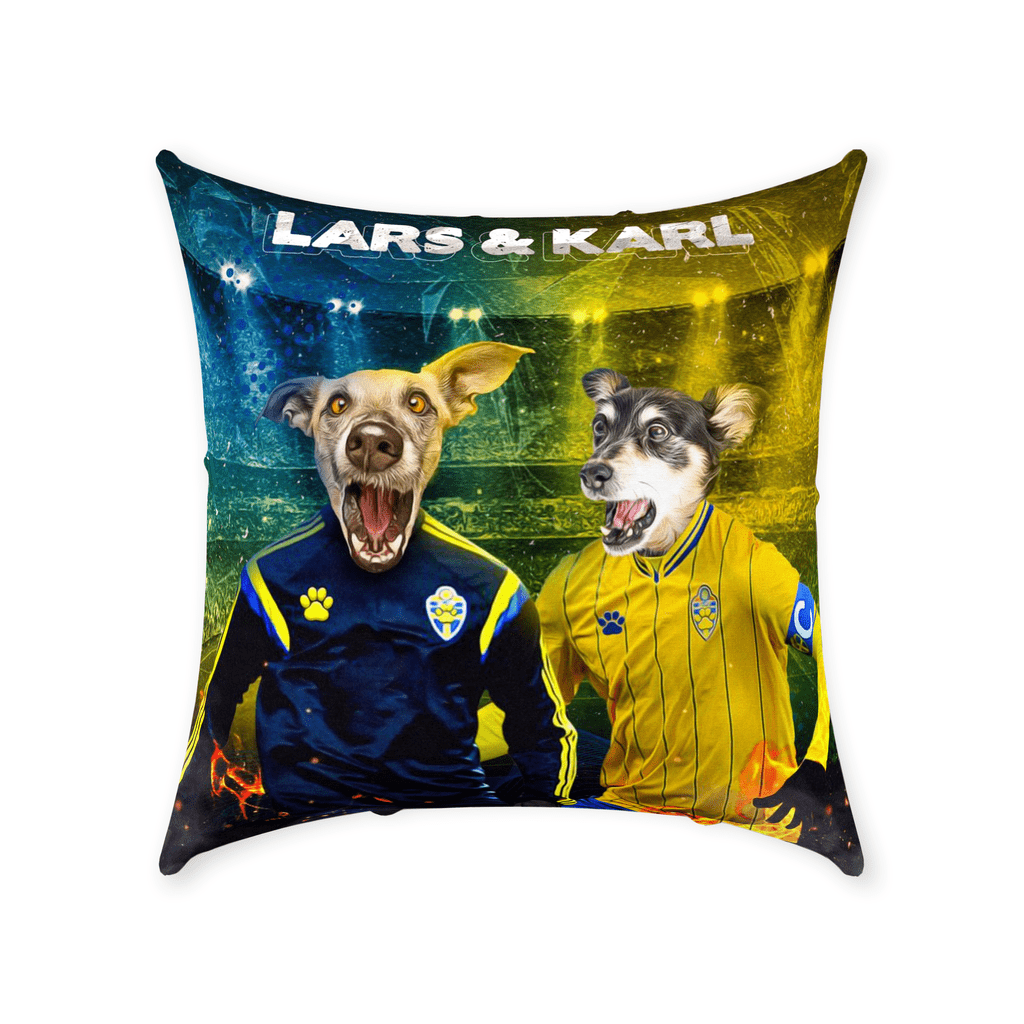 &#39;Sweden Doggos Euro Football&#39; Personalized 2 Pet Throw Pillow
