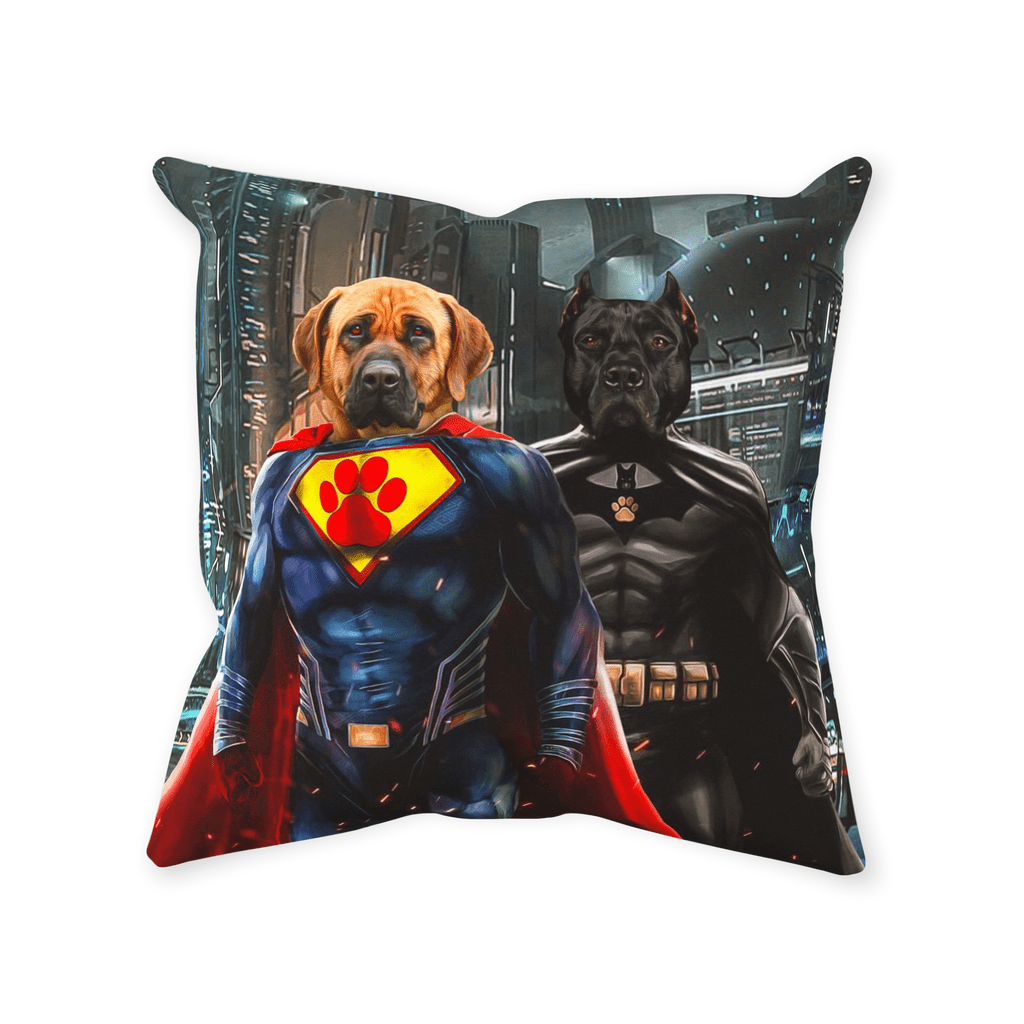 &#39;Superdog &amp; Batdog&#39; Personalized 2 Pet Throw Pillow