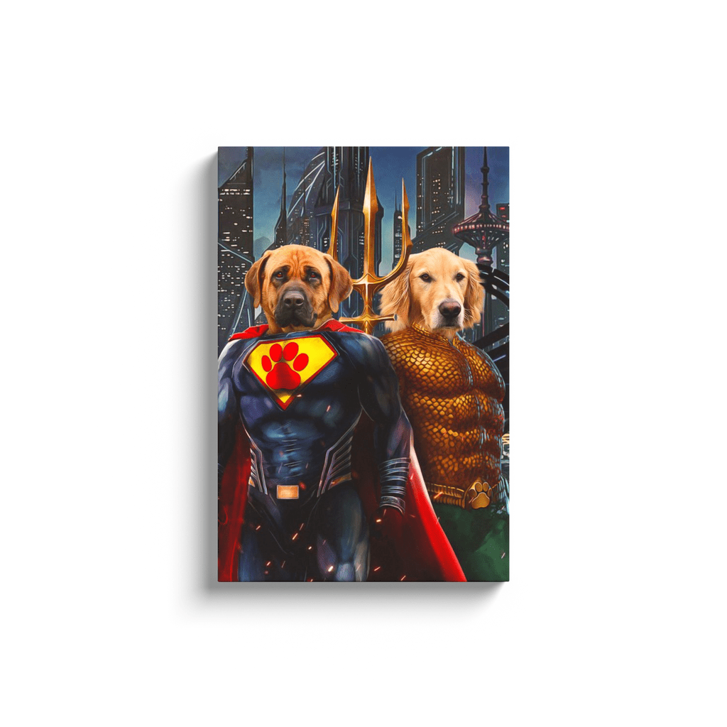 &#39;Superdog &amp; Aquadog&#39; Personalized 2 Pet Canvas