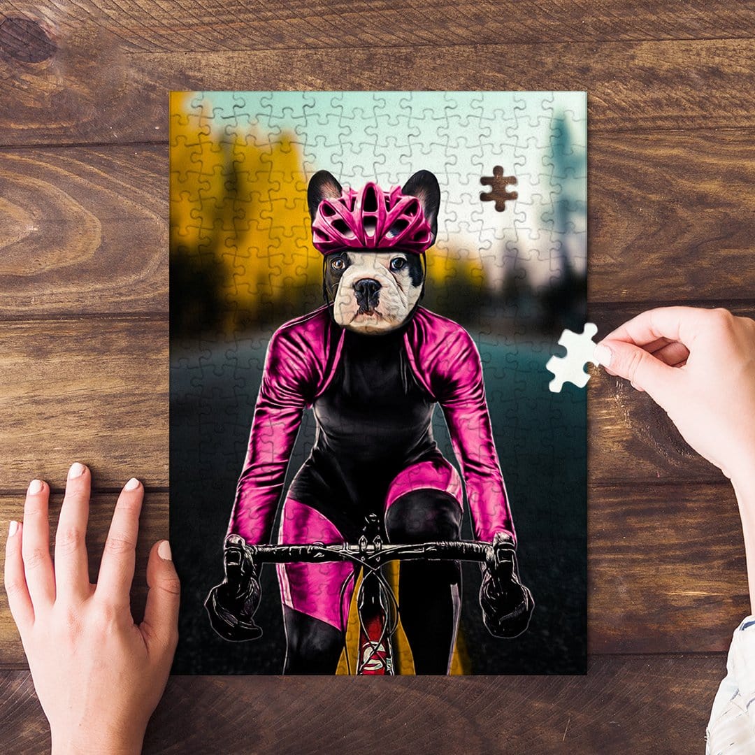 &#39;The Female Cyclist&#39; Personalized Pet Puzzle